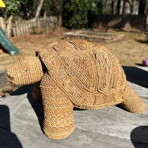 Vintage woven wicker rattan rope turtle decor
